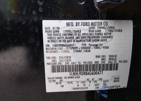 2010 Lincoln Mks z USA, uszkodzony, nr VIN 1LNHL9DR8AG600471